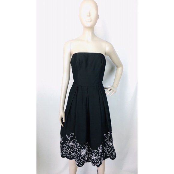 Vintage 90's Y2K Robbie Bee Black Strapless Embroidered Floral Border Dr… - Picture 6 of 7